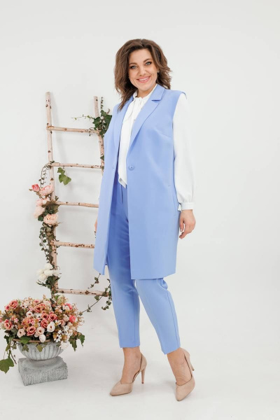 Круглогодичный комплект из жилета и брюк в деловом стиле SandyNa 130560 небесно-голубой - фото 2