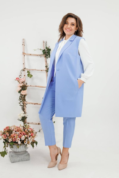 Круглогодичный комплект из жилета и брюк в деловом стиле SandyNa 130560 небесно-голубой - фото 3