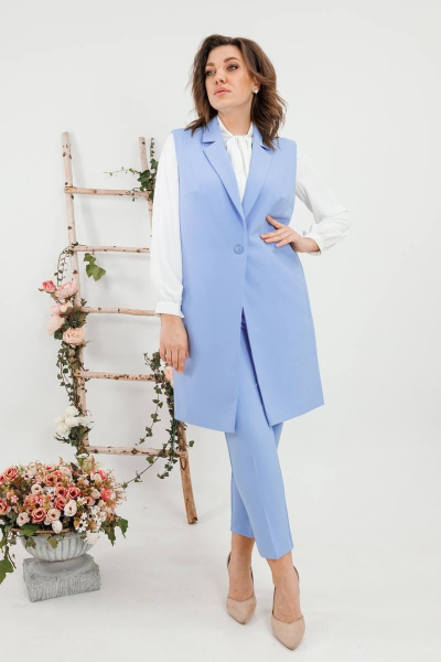 Круглогодичный комплект из жилета и брюк в деловом стиле SandyNa 130560 небесно-голубой - фото 4