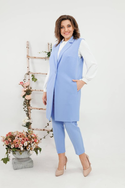Круглогодичный комплект из жилета и брюк в деловом стиле SandyNa 130560 небесно-голубой - фото 5