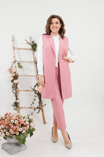 Круглогодичный комплект жилет и брюки из текстиля SandyNa 130560 нежно-розовый - фото 1