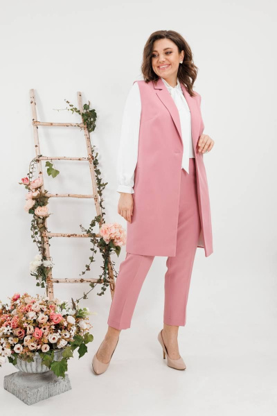 Круглогодичный комплект жилет и брюки из текстиля SandyNa 130560 нежно-розовый - фото 2