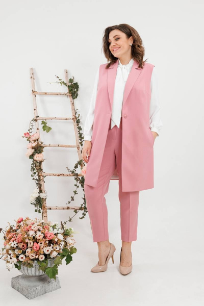 Круглогодичный комплект жилет и брюки из текстиля SandyNa 130560 нежно-розовый - фото 3
