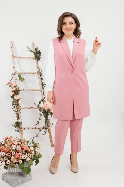 Круглогодичный комплект жилет и брюки из текстиля SandyNa 130560 нежно-розовый - фото 4