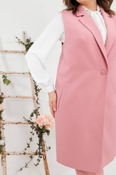 Круглогодичный комплект жилет и брюки из текстиля SandyNa 130560 нежно-розовый - фото 7