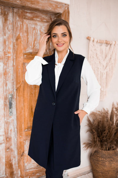 Демисезонный комплект жилет и брюки из текстиля SandyNa 130560 темно-синий - фото 2