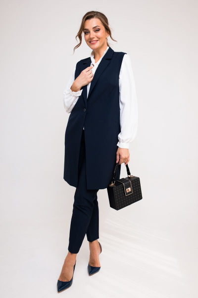 Демисезонный комплект жилет и брюки из текстиля SandyNa 130560 темно-синий - фото 5