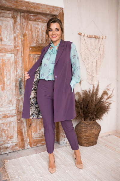 Жилет и брюки на каждый день в деловом стиле SandyNa 130560 фиолетовый - фото 1