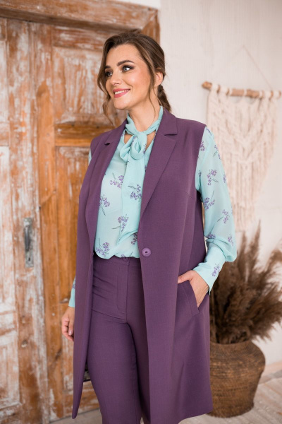 Жилет и брюки на каждый день в деловом стиле SandyNa 130560 фиолетовый - фото 4