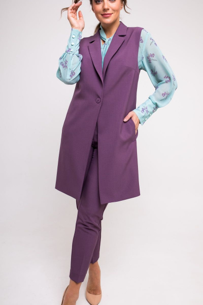 Жилет и брюки на каждый день в деловом стиле SandyNa 130560 фиолетовый - фото 6
