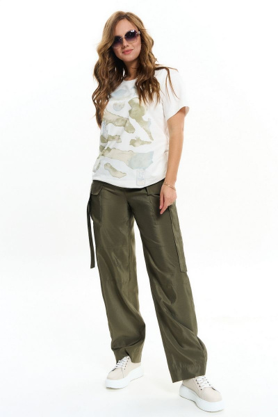 Брюки из вискозной ткани с накладными карманами AVE RARA 4094 хаки - фото 1