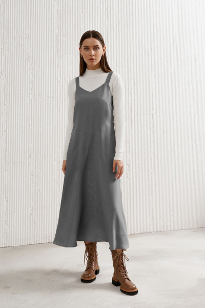 Сарафан, демисезонный, серый, на каждый день, текстиль BURVIN 8700-81 1 - фото 1
