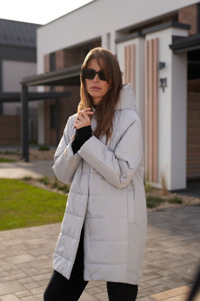 Пальто демисезонное серое на каждый день из плащёвой ткани BURVIN 8737-61 - фото 1