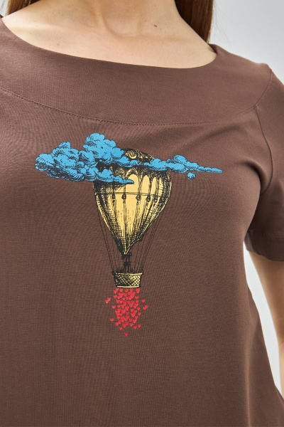 Коричневый хлопковый джемпер с принтом и регланом Femme & Devur 30583 1.31F(170) - фото 3