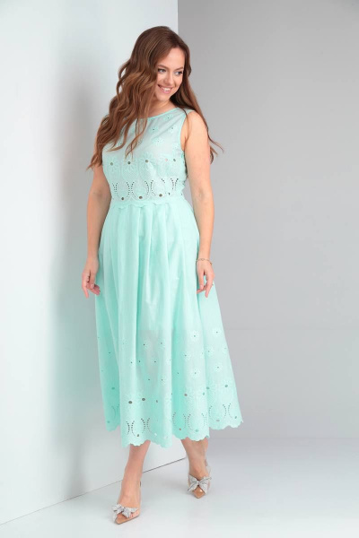 Платье с рельефами и вставками из хлопка для летних образов TVIN 7638 мята - фото 3