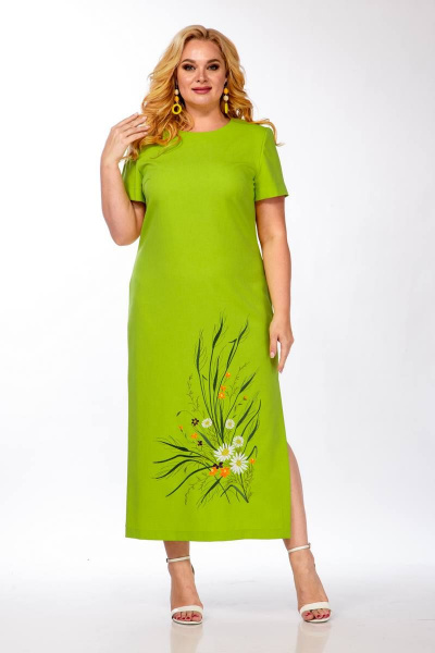 Летнее платье из льна с разрезами по бокам SVT-fashion 556 салатовый - фото 1