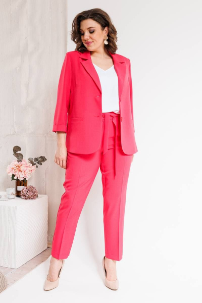 Костюм женский двухпредметный из текстиля с зауженными брюками SandyNa 130561 коралл - фото 2