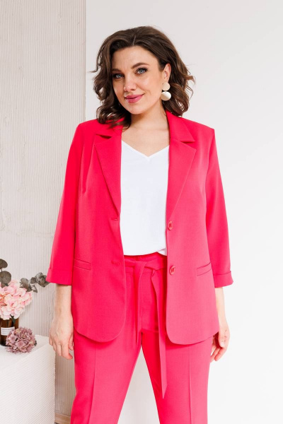 Костюм женский двухпредметный из текстиля с зауженными брюками SandyNa 130561 коралл - фото 12