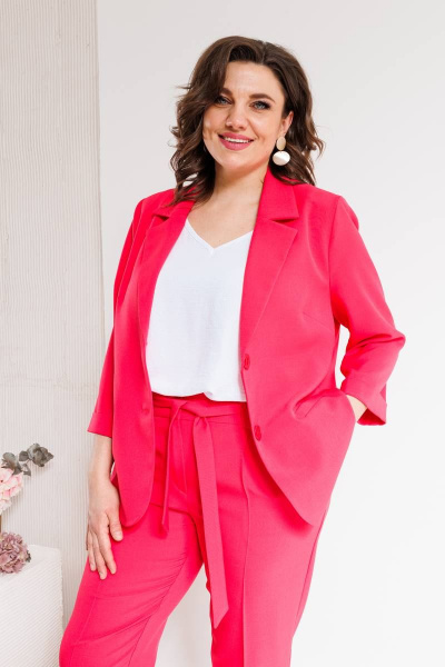 Костюм женский двухпредметный из текстиля с зауженными брюками SandyNa 130561 коралл - фото 11