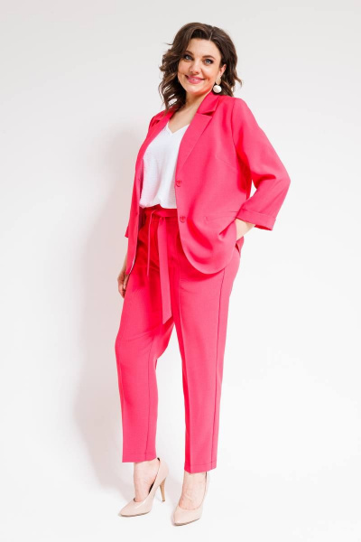 Костюм женский двухпредметный из текстиля с зауженными брюками SandyNa 130561 коралл - фото 3