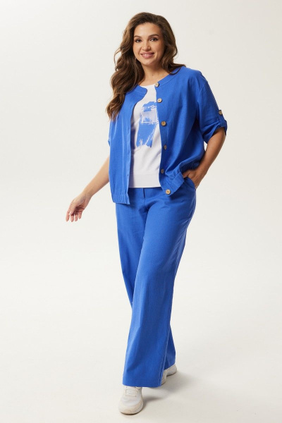 Короткий хлопковый жакет из ткани для прогулок Condra 15091 синий - фото 6