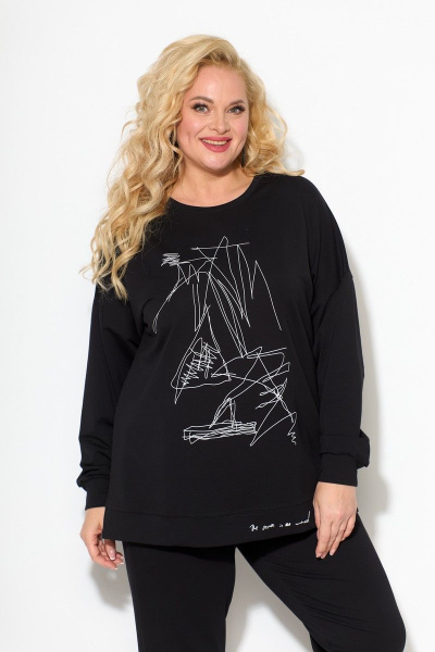 Черные спорткомплект с-зауженными брюками и длинным свитшотом STEFANY 2061 черный - фото 4