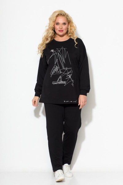Черные спорткомплект с-зауженными брюками и длинным свитшотом STEFANY 2061 черный - фото 3
