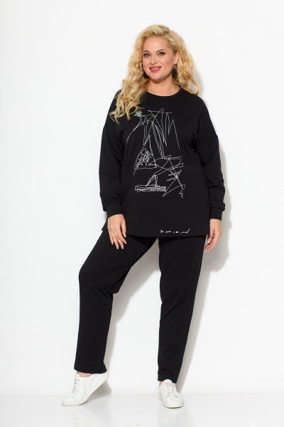 Черные спорткомплект с-зауженными брюками и длинным свитшотом STEFANY 2061 черный - фото 1