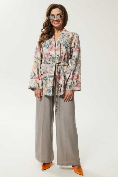 Брюки, жакет Mislana С946 цветы+серый - фото 7