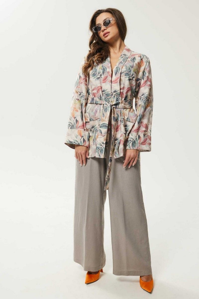Брюки, жакет Mislana С946 цветы+серый - фото 6