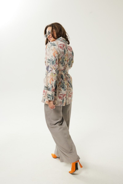 Брюки, жакет Mislana С946 цветы+серый - фото 5