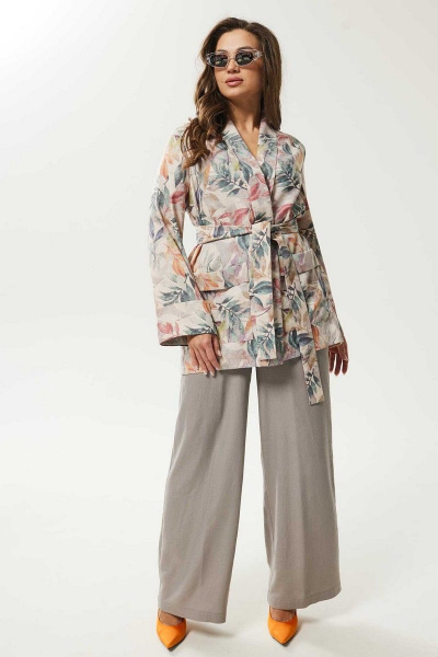 Брюки, жакет Mislana С946 цветы+серый - фото 2