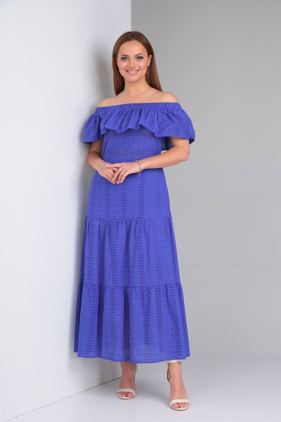 Платье летнее с шитьем и завязывающимися бретелями TVIN 7630 василек - фото 2