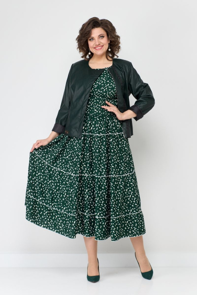 Зеленый приталенный жакет из экокожи с рельефами и карманами Solomeya Lux 852А зеленый - фото 7