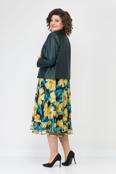 Зеленый приталенный жакет из экокожи с рельефами и карманами Solomeya Lux 852А зеленый - фото 6