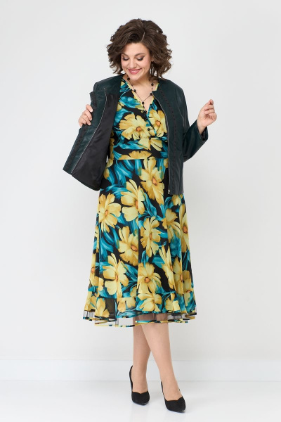 Зеленый приталенный жакет из экокожи с рельефами и карманами Solomeya Lux 852А зеленый - фото 5