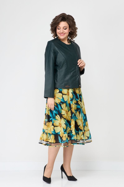 Зеленый приталенный жакет из экокожи с рельефами и карманами Solomeya Lux 852А зеленый - фото 4