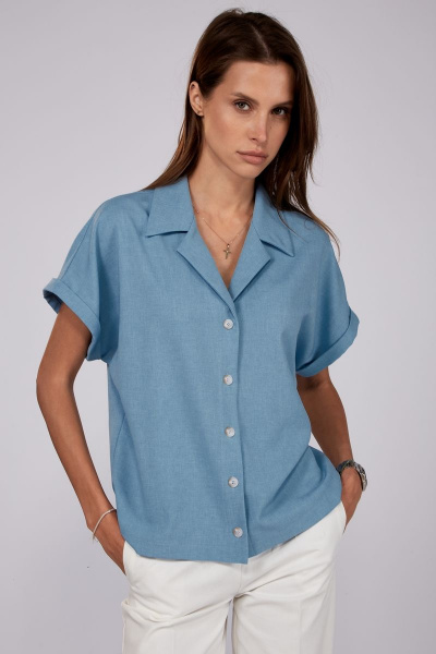 Голубая летняя блуза с коротким рукавом и отложным воротником THE NAME 2252 голубой - фото 6
