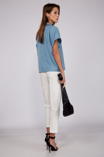 Голубая летняя блуза с коротким рукавом и отложным воротником THE NAME 2252 голубой - фото 5