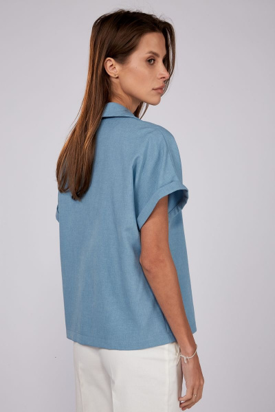 Голубая летняя блуза с коротким рукавом и отложным воротником THE NAME 2252 голубой - фото 4