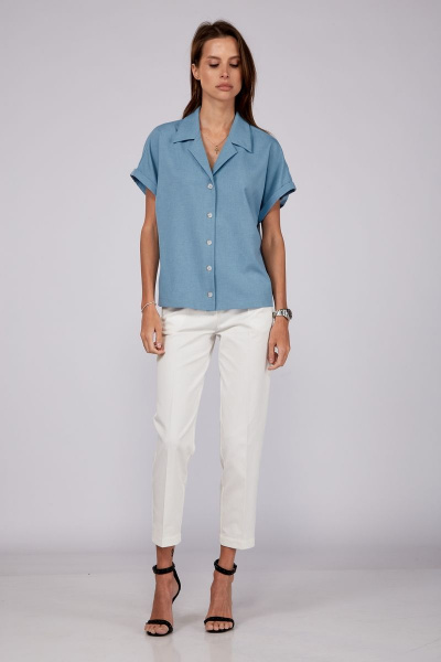 Голубая летняя блуза с коротким рукавом и отложным воротником THE NAME 2252 голубой - фото 1