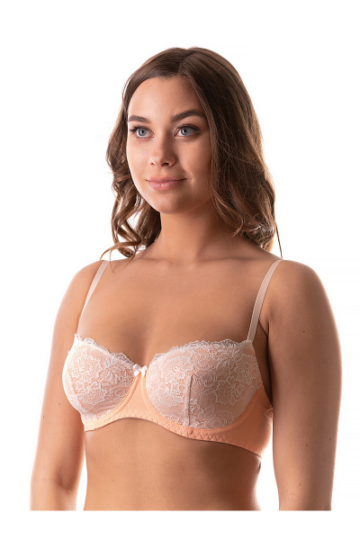 Бюстгальтер кружево трикотаж на каждый день Lisse Lingerie М-008 персиковый - фото 1