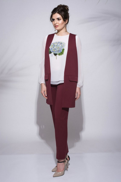 Жилет полуприлегающего силуэта из текстиля с V-образным вырезом ROMA MODA outlet M501 бордо - фото 1