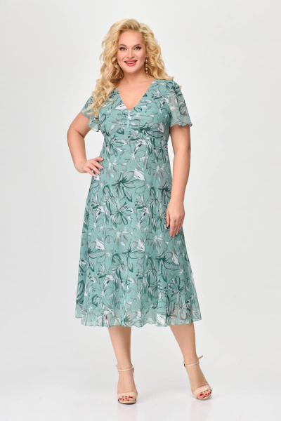 Платье прилегающего силуэта из шифона с V-образным вырезом Slaviaelit 428-1 светлая_бирюза - фото 1