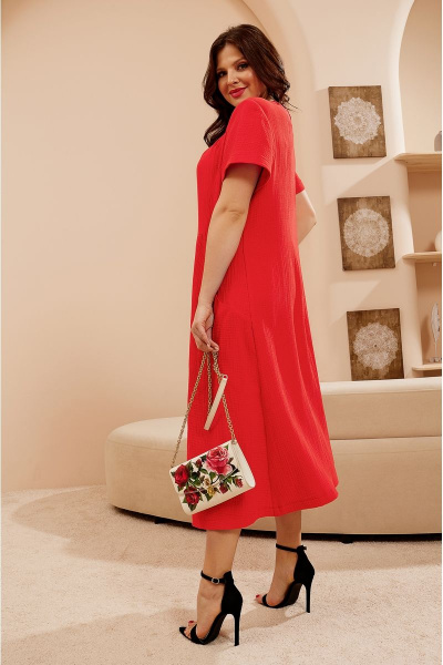 Летнее платье из марлевки с складками и карманами Lissana 4651 алый - фото 5