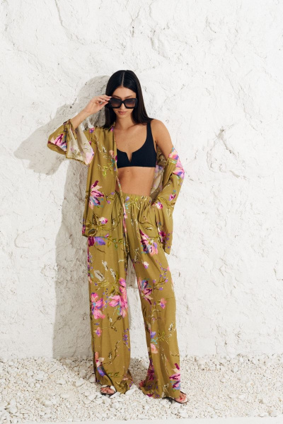 Брюки и рубашка из вискозы цветочный принт свободный крой ANNETE A4149 - фото 1