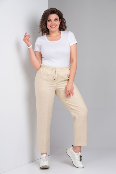 Брюки льняные зауженные к низу с резинкой и прорезными карманами Lady Secret 0168 ванильный - фото 4
