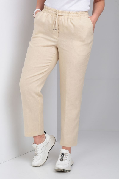 Брюки льняные зауженные к низу с резинкой и прорезными карманами Lady Secret 0168 ванильный - фото 3