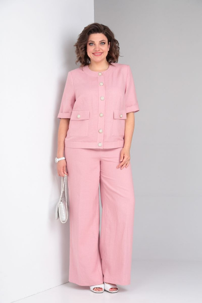 Розовый летний костюм из льняной ткани с брючным палаццо Lady Secret 2891 фламинго - фото 1