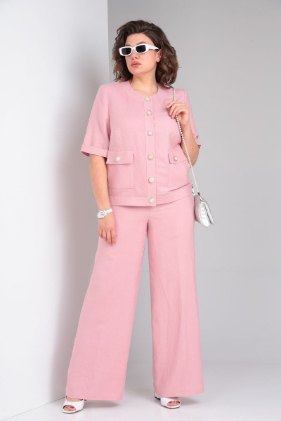 Розовый летний костюм из льняной ткани с брючным палаццо Lady Secret 2891 фламинго - фото 2